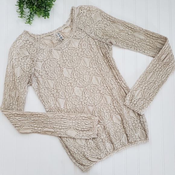 Free People Tops - Free People Sunny Pucker Lace Long Sleeve Top Lg